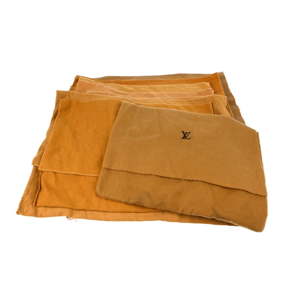 Set of 10 Louis Vuitton cotton dust bags in brown beige: Set of 10 Louis Vuitton cotton dust bags in brown beige Set of 10 Louis Vuitton dust bags in brown and beige cotton. These unisex dustbags show overall signs of use with reasonable wear and tear. Size