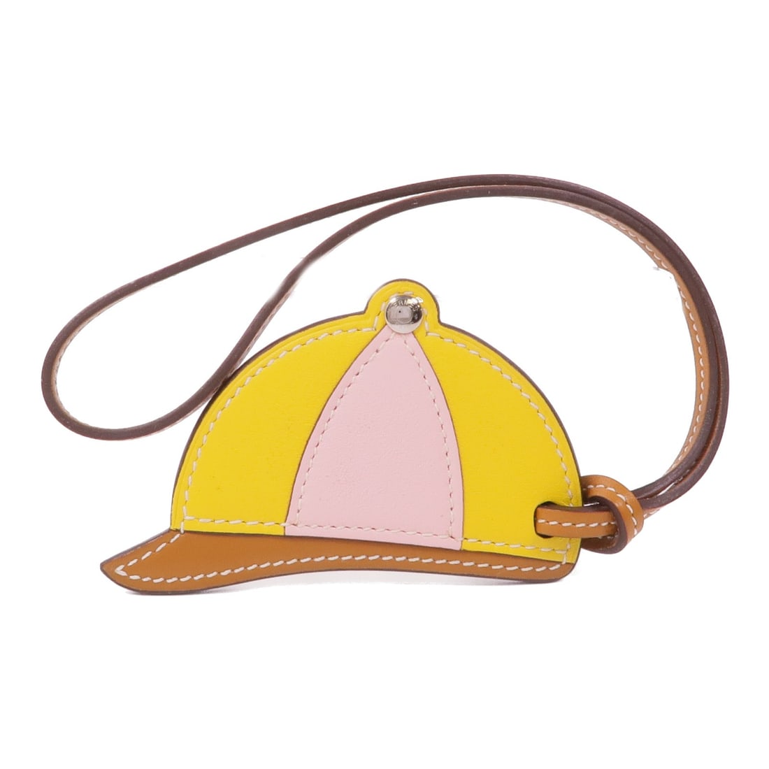 Hermes 069715CK Paddock Bombe Calfskin Charm Yellow Pink Brown (1 of 6)