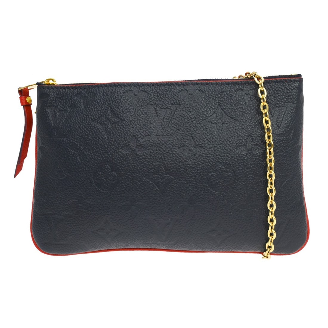 Louis Vuitton M63916 Empreinte Double Zip Pochette Shoulder Bag: Louis Vuitton M63916 Empreinte Double Zip Pochette Shoulder Bag A Louis Vuitton Empreinte Double Zip Pochette in a small rectangular shoulder bag style, featuring a Monogram pattern, zip closure, and 