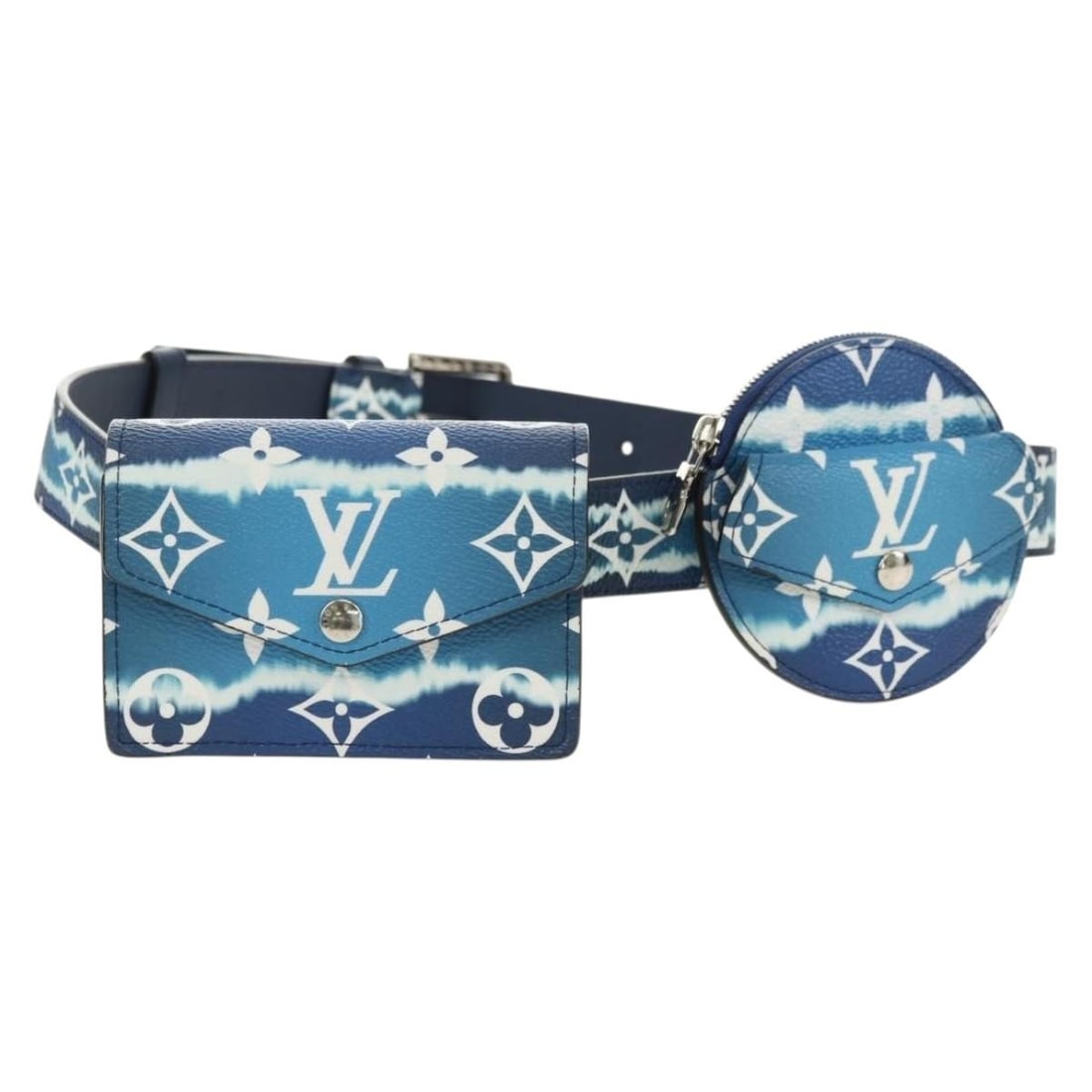Louis Vuitton M0253W Monogram Canvas Womens Belt Blue 37.6in: Louis Vuitton M0253W Monogram Canvas Womens Belt Blue 37.6in Louis Vuitton Monogram Escal belt in monogram canvas with blue accents. This women's belt is made in France and presents in pristine condit