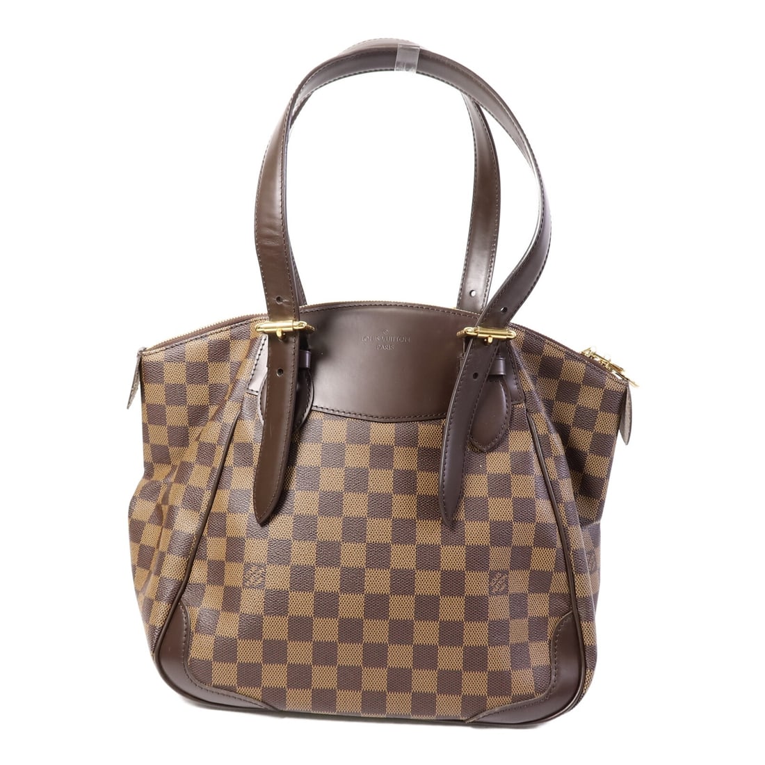 Louis Vuitton Verona MM Shoulder Bag Damier Brown N41118: Louis Vuitton Verona MM Shoulder Bag Damier Brown N41118 A Louis Vuitton Verona MM shoulder bag in Damier Brown, model N41118. It is made from Damier and PVC coated canvas and comes with a clochette, 