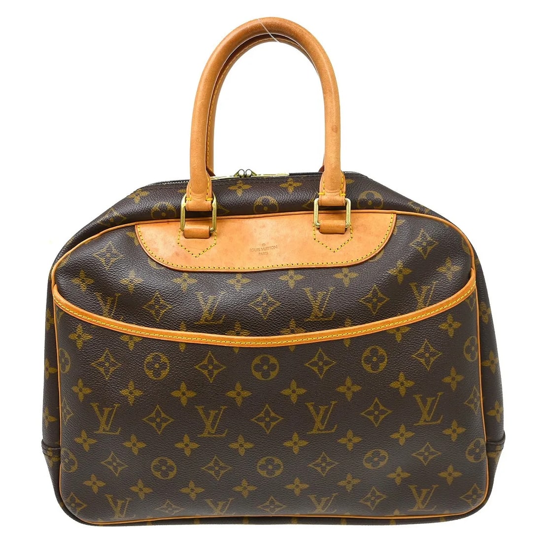 Louis Vuitton Deauville Handbag in Brown Monogram Canvas: Louis Vuitton Deauville Handbag in Brown Monogram Canvas Louis Vuitton Deauville in brown monogram canvas. This women's bag is made in France and remains in good condition overall, with visible wear t