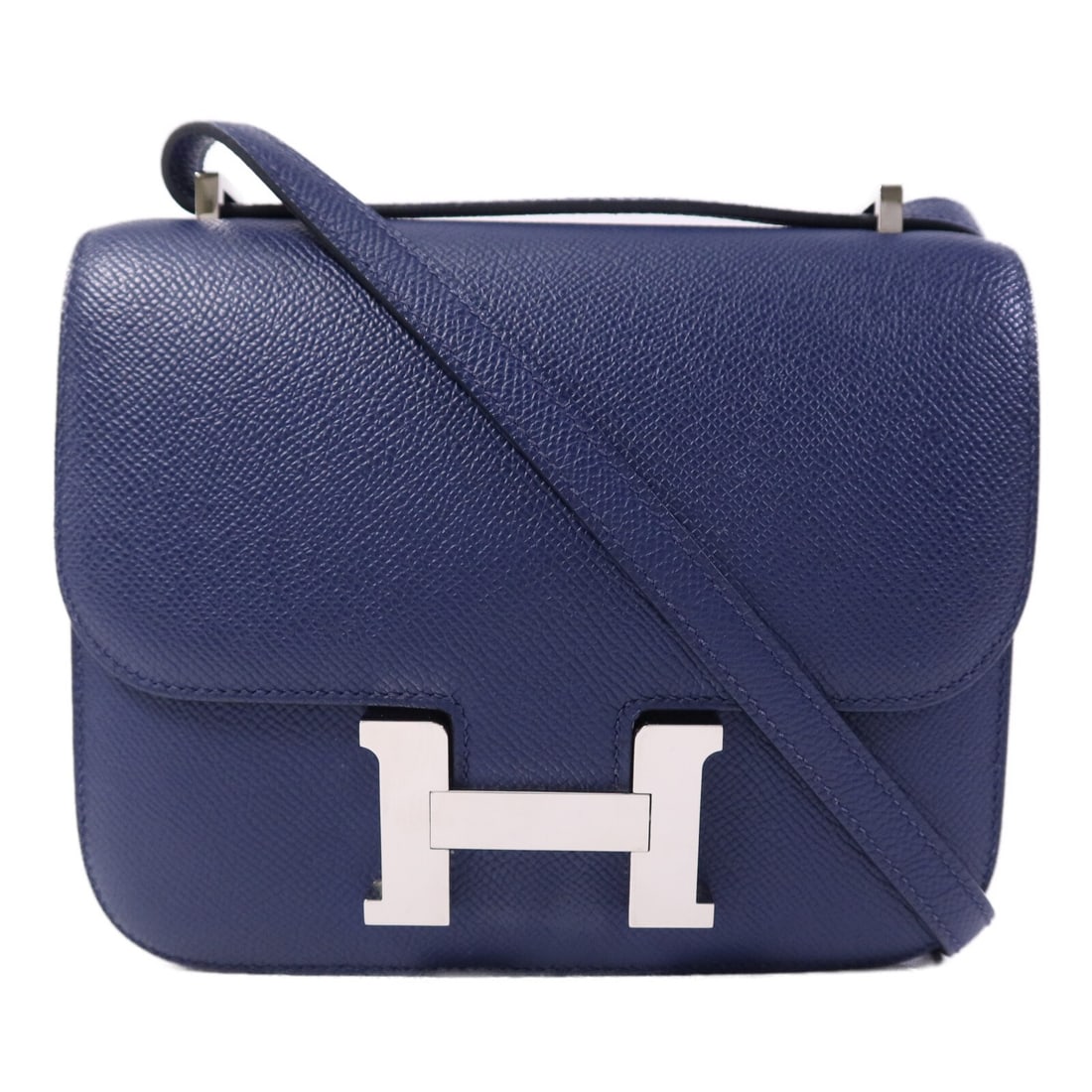 Hermes Constance Mini Epsom Calfskin Shoulder Bag Bleu Saphir PHW: Hermes Constance Mini Epsom Calfskin Shoulder Bag Bleu Saphir PHW Hermes Constance Mini Shoulder Bag in Bleu Saphir, made with Epsom leather and calfskin (cowhide). This women's shoulder bag features 