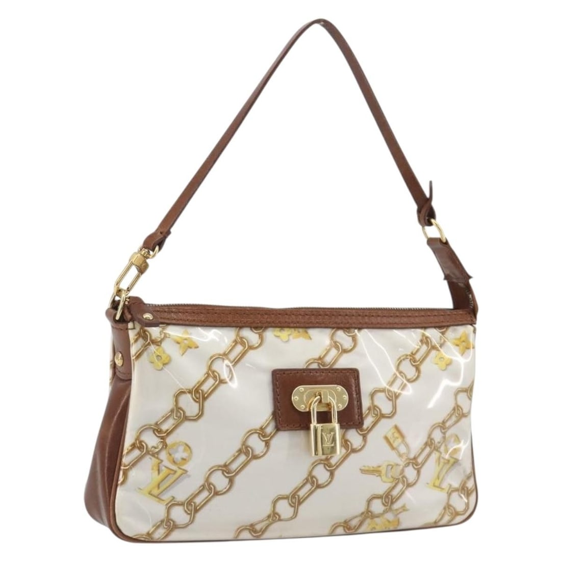 Louis Vuitton M95161 Monogram Charm Vinyl Pochette Pouch White: Louis Vuitton M95161 Monogram Charm Vinyl Pochette Pouch White Louis Vuitton Monogram Charm Pochette Accessoires pouch in white vinyl, made in France. It comes with a dust bag and is identified by pro