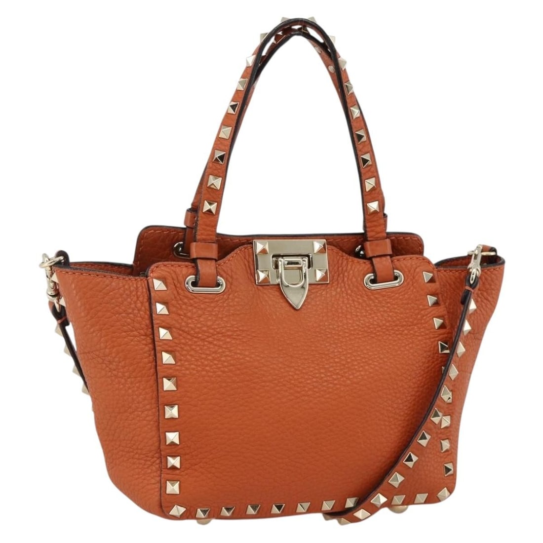 VALENTINO Leather 2way Handbag Gold Orange Brown with Shoulder Strap (1 of 18)