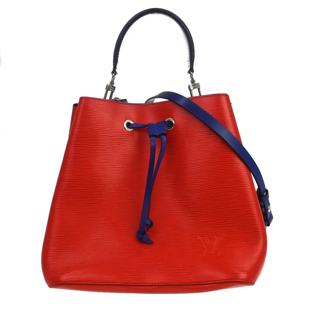 Louis Vuitton NeoNoe Red Leather Handbag: Louis Vuitton NeoNoe Red Leather Handbag Louis Vuitton NeoNoe handbag in red Epi leather, made in France. The item is described as in very good condition with light scuffing and light soiling on the e