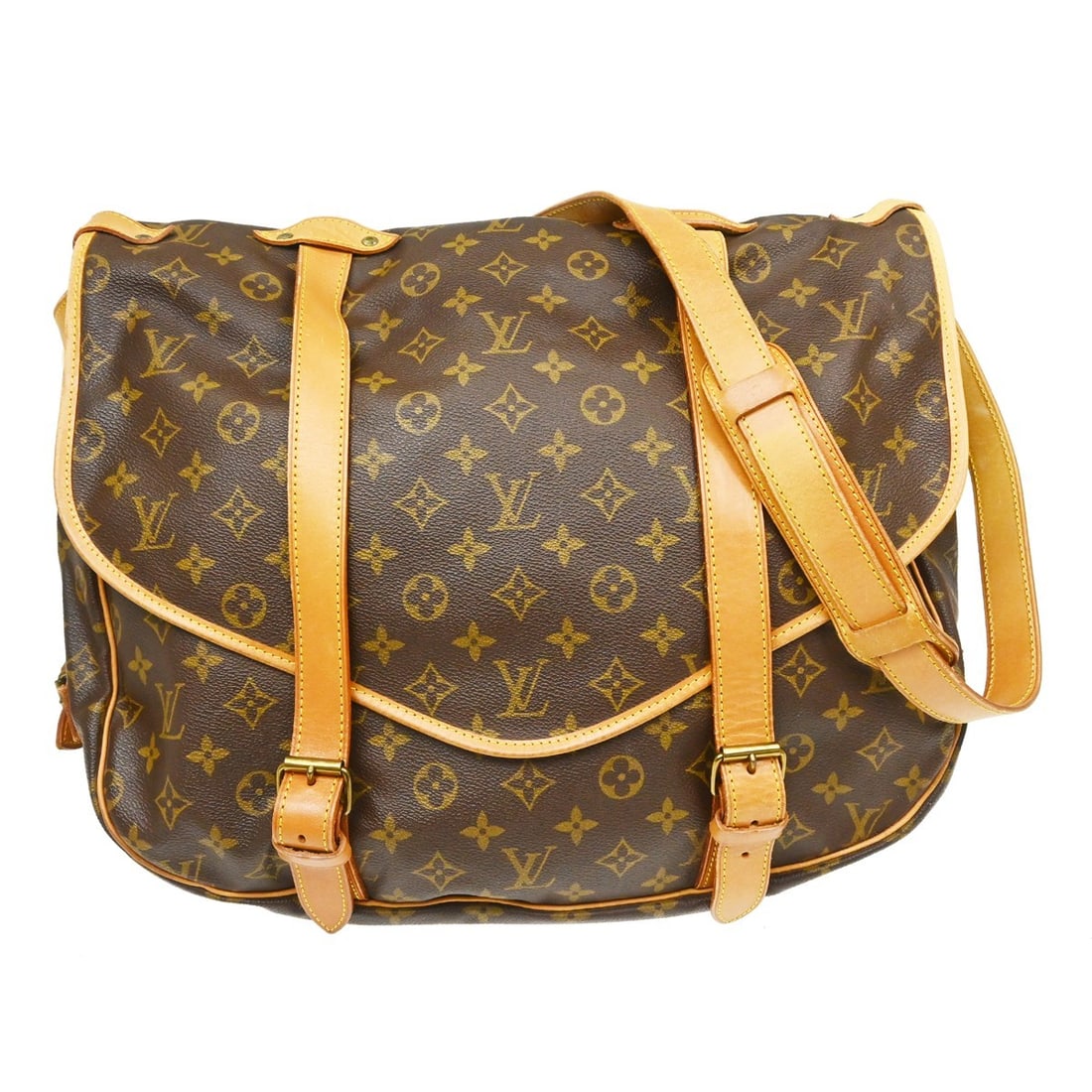 Louis Vuitton Saumur 43 Monogram Canvas Crossbody Shoulder Bag M42252: Louis Vuitton Saumur 43 Monogram Canvas Crossbody Shoulder Bag M42252 Vintage Louis Vuitton Saumur 43 messenger bag in brown Monogram canvas with leather trim and a crossbody strap. This unisex should