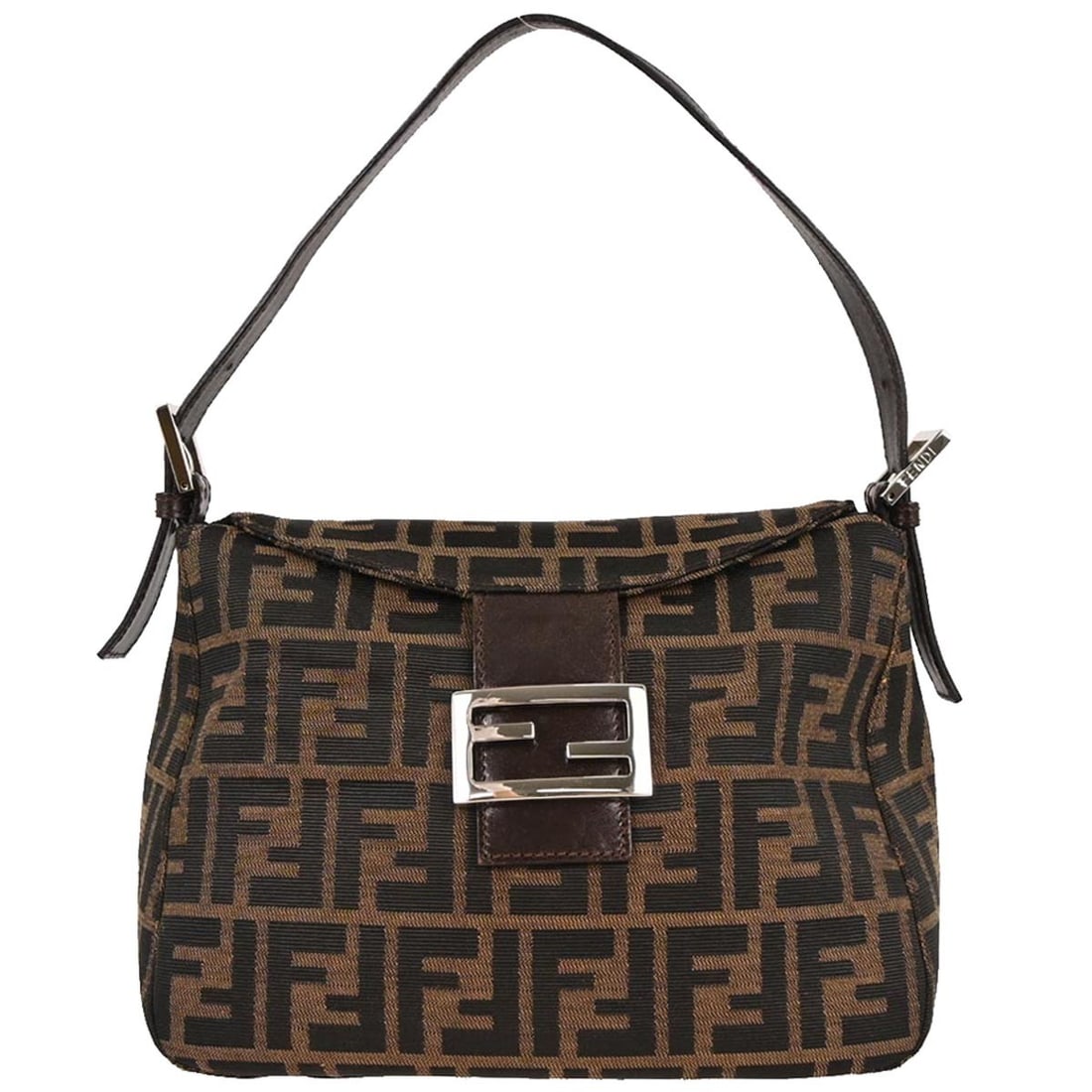 Fendi Zucca Brown Canvas Top Handle Handbag: Fendi Zucca Brown Canvas Top Handle Handbag Fendi Zucca handbag in brown canvas with leather trim and silver-tone hardware. This medium top-handle bag features a magnetic closure, adjustable handle dr