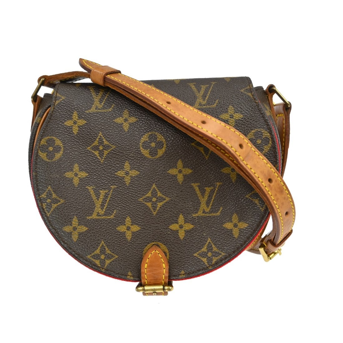 Louis Vuitton Tambourine Monogram Canvas Small Shoulder Bag M51179: Louis Vuitton Tambourine Monogram Canvas Small Shoulder Bag M51179 Vintage Louis Vuitton Tambourine shoulder bag in brown Monogram canvas with leather trim and a buckle closure. The interior is lined 