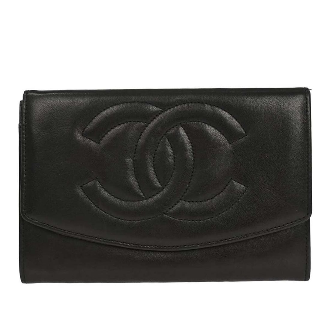 CHANEL CC Bifold Wallet Black Lambskin Leather France: CHANEL CC Bifold Wallet Black Lambskin Leather France Vintage Chanel bifold wallet in black lambskin leather with the CC pattern. This folding wallet is made in France and includes a serial sticker, a