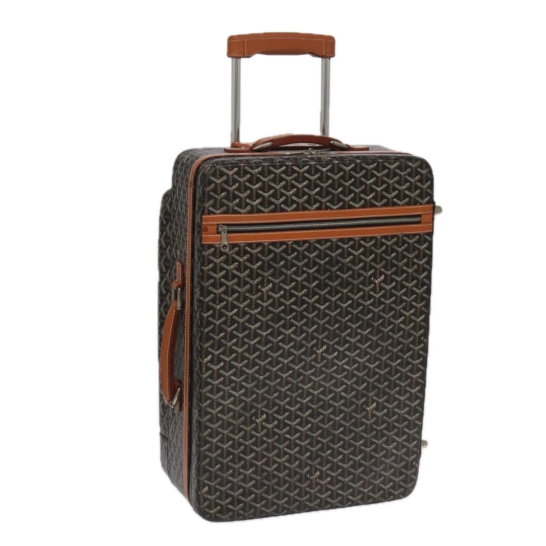 Goyard PM Brown PVC Leather Herringbone Trolley Suitcase: Goyard PM Brown PVC Leather Herringbone Trolley Suitcase Brown suitcase in PVC leather with a herringbone design. It was made in France and measures approximately W35 cm x H52 cm x D18 cm (W13.8 x H20