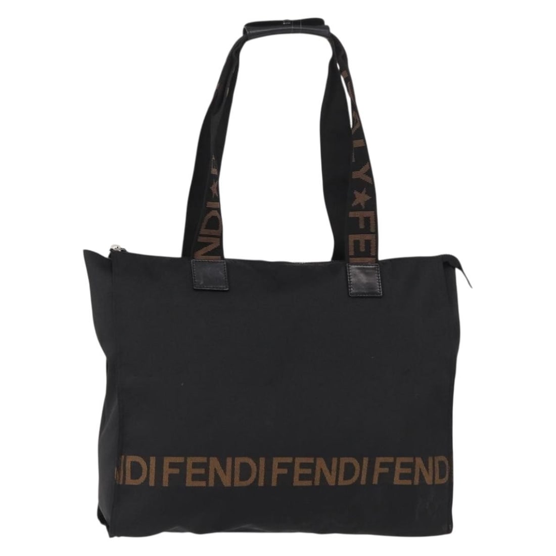FENDI Black Silver Nylon Hand Bag Made in Italy: FENDI Black Silver Nylon Hand Bag Made in Italy This authentic Fendi handbag features a sleek design crafted from durable black nylon with silver accents. Measuring approximately 15.7 inches in height