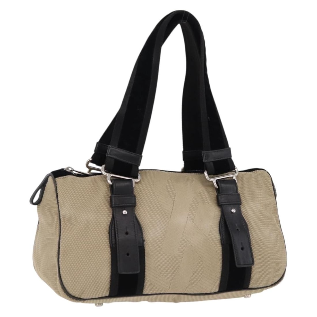 Beige Silver Canvas Hand Bag SAINT LAURENT Italy: Beige Silver Canvas Hand Bag SAINT LAURENT Italy Saint Laurent hand bag in beige and silver canvas, made in Italy. Designed for women, it measures approximately 28 cm W x 16 cm H x 13 cm D, with a han