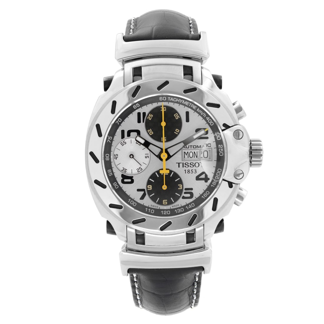Tissot T-Race 40mm Steel Moto GP Limited Edition Automatic Watch T011.414.16.032.00: Tissot T-Race 40mm Steel Moto GP Limited Edition Automatic Watch T011.414.16.032.00 The Tissot T-Race Moto GP Limited Edition men's watch features a 40 mm brushed stainless steel case and an exhibitio