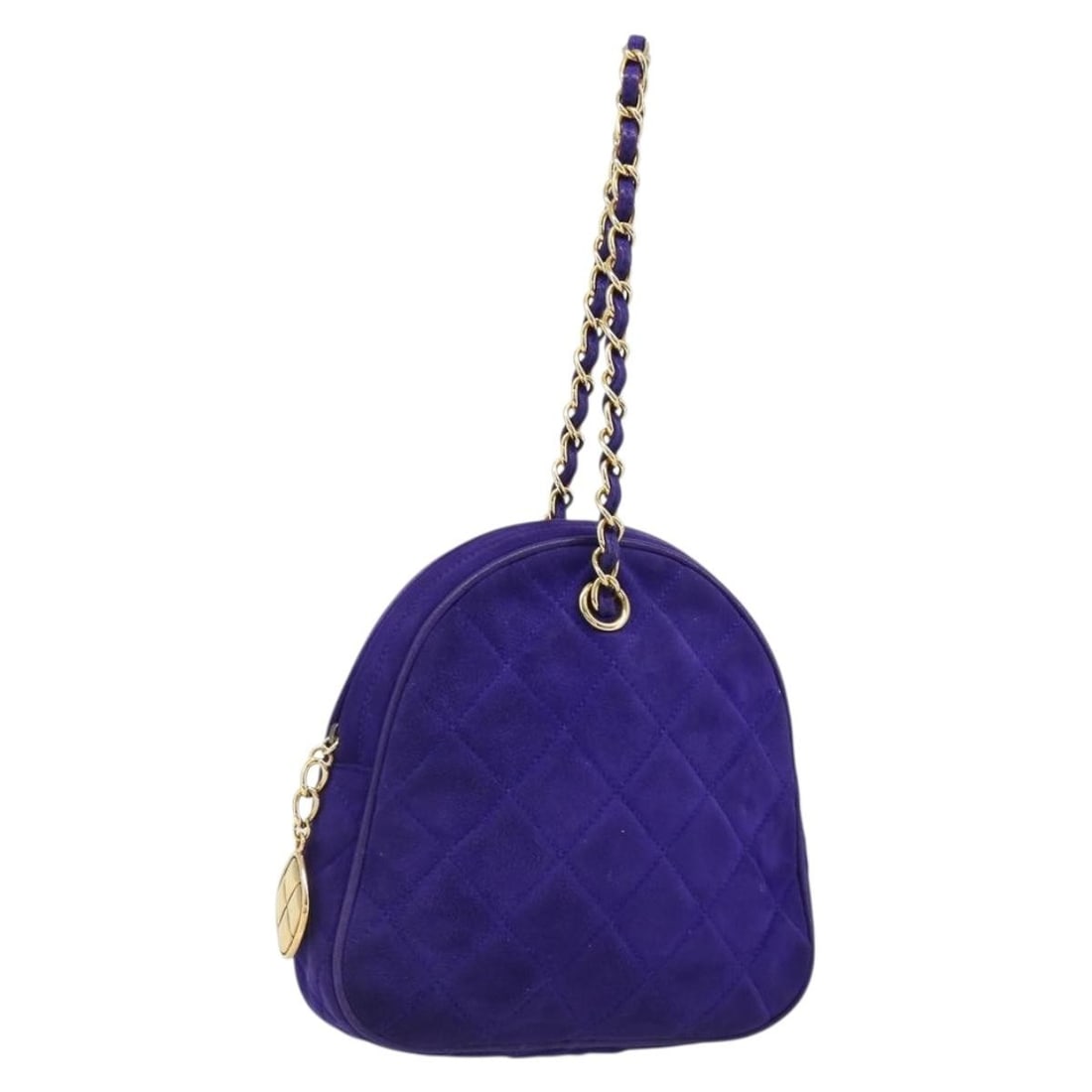 CHANEL Matelasse Suede Handbag Purple with Gold CC Chain: CHANEL Matelasse Suede Handbag Purple with Gold CC Chain CHANEL matelasse chain hand bag in purple suede with gold-tone exterior details. Made in Italy, this women's hand bag features a handle drop of