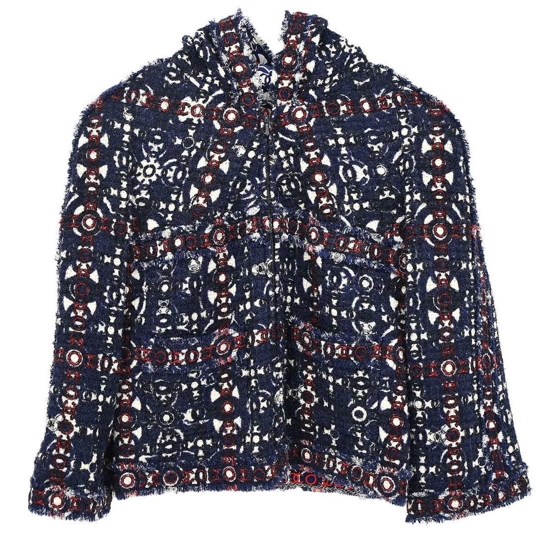 CHANEL 07A Tweed Jacket Size 34 Navy Wool Blend France (1 of 15)
