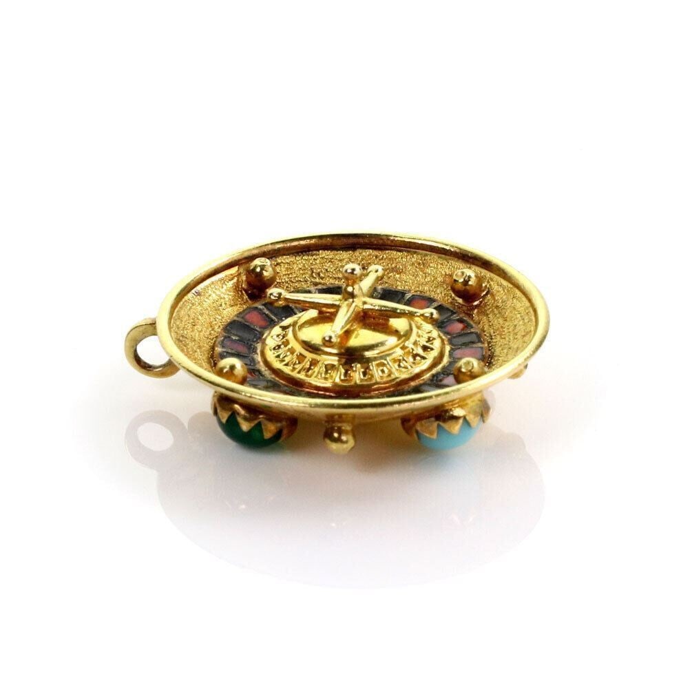 Reversible 18k Yellow Gold Charm Pendant with Turquoise Coral and Roulette Motif (1 of 4)