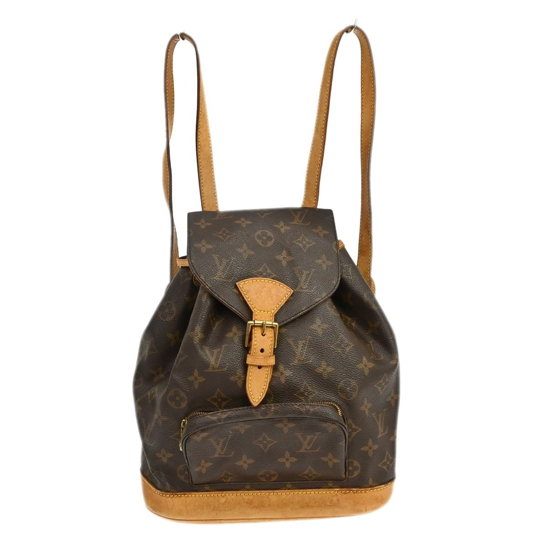 Louis Vuitton Montsouris MM Monogram Canvas Backpack M51136: Louis Vuitton Montsouris MM Monogram Canvas Backpack M51136 Vintage Louis Vuitton Montsouris MM backpack in brown Monogram canvas with leather trim. This medium backpack features a flap buckle and dra