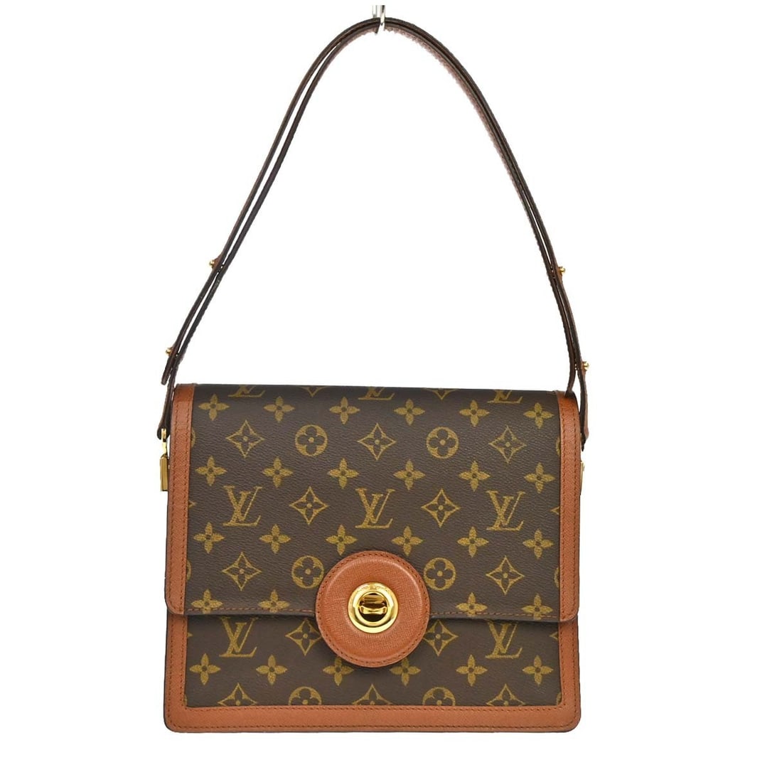 Louis Vuitton Raspail Monogram Canvas Shoulder Bag M51372: Louis Vuitton Raspail Monogram Canvas Shoulder Bag M51372 Vintage Louis Vuitton Raspail shoulder bag in brown Monogram canvas with leather trim and a turn-lock closure. The bag features a brown leathe
