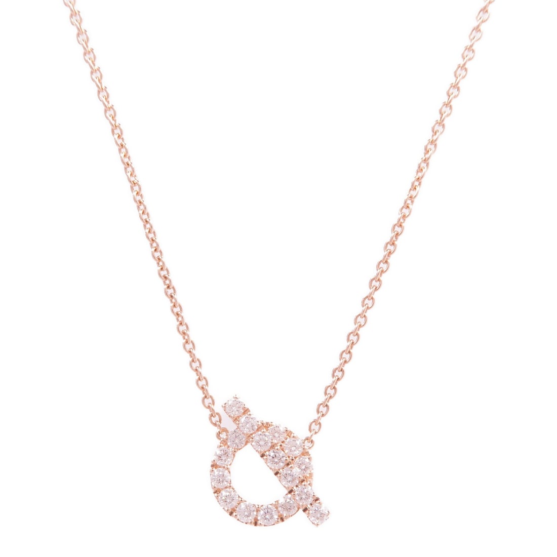 Hermes Finesse Diamond Pendant Necklace in 18K Rose Gold: Hermes Finesse Diamond Pendant Necklace in 18K Rose Gold Hermes Finesse pendant necklace in K18PG rose gold with diamond accents. It is a women's regular-size necklace from France, presented in pristi
