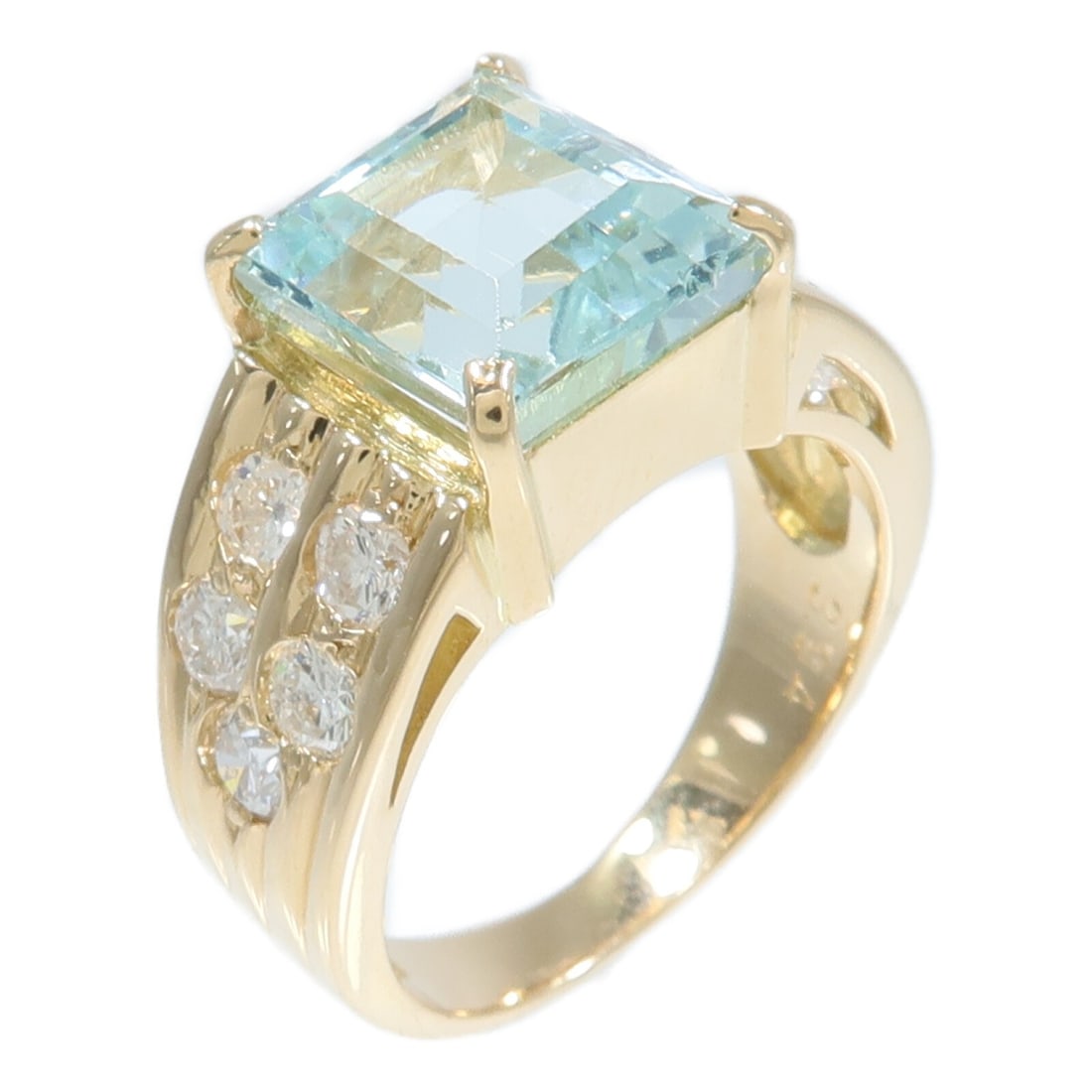 18K Yellow Gold Aquamarine Diamond Ring Size 5.5 (1 of 9)