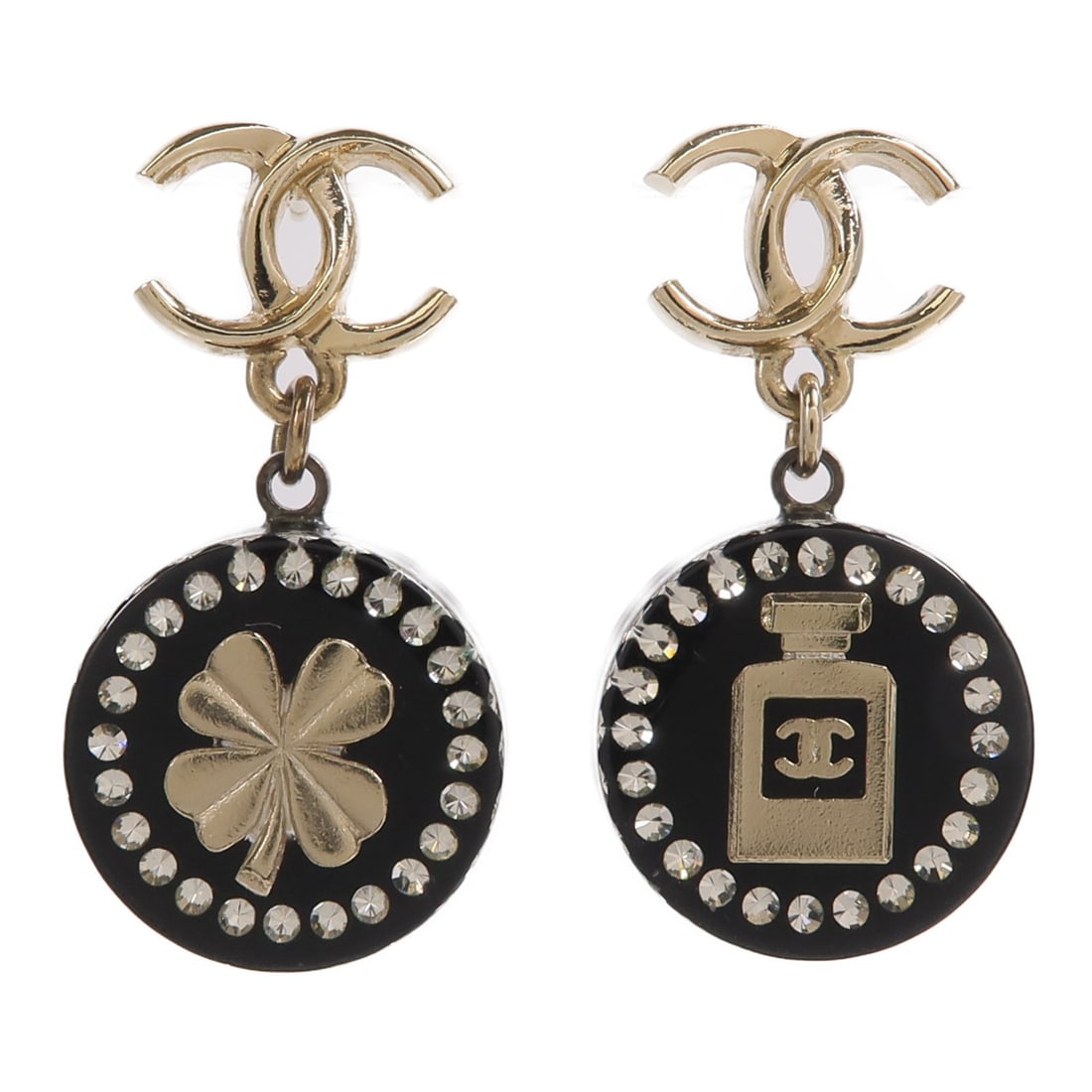 CHANEL CC Pierced Earrings Black and Gold Tone PVC Metal (1 of 9)