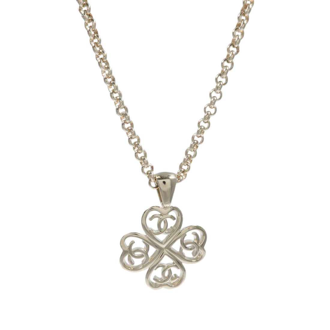 CHANEL CC Gold Tone Metal Pendant Necklace: CHANEL CC Gold Tone Metal Pendant Necklace A CHANEL CC necklace in gold-tone metal, featuring the CC motif. The necklace has a neck rotation of 56 cm (22.0 in) and a motif size of 36 mm x 36 mm (14.2 