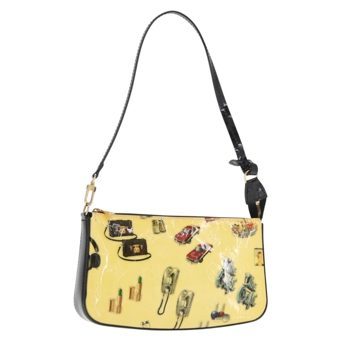 White Patent Leather Vernis Pochette Accessoires by Louis Vuitton M90928: White Patent Leather Vernis Pochette Accessoires by Louis Vuitton M90928 This Louis Vuitton Vernis Pochette Accessoires pouch features a glossy patent leather exterior in white and black. Designed as 