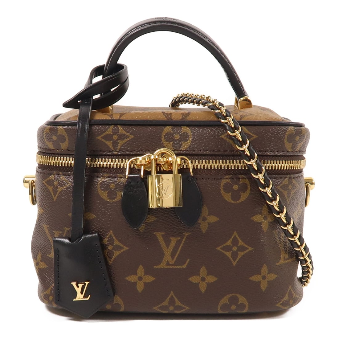 Louis Vuitton Vanity PM M45165 2 Way Shoulder Bag Monogram Reverse: Louis Vuitton Vanity PM M45165 2 Way Shoulder Bag Monogram Reverse Louis Vuitton Vanity PM 2 Way Shoulder Bag in Brown Monogram Reverse and PVC coated canvas. This women's regular-size bag is made in 