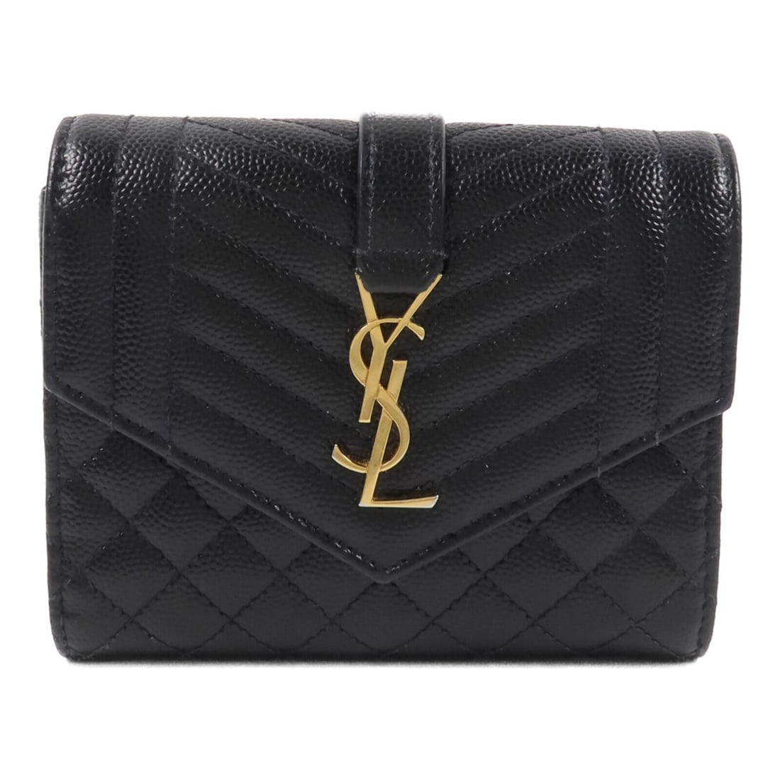 Saint Laurent Cassandre Tri Fold Wallet 651028 Black Calfskin (1 of 12)