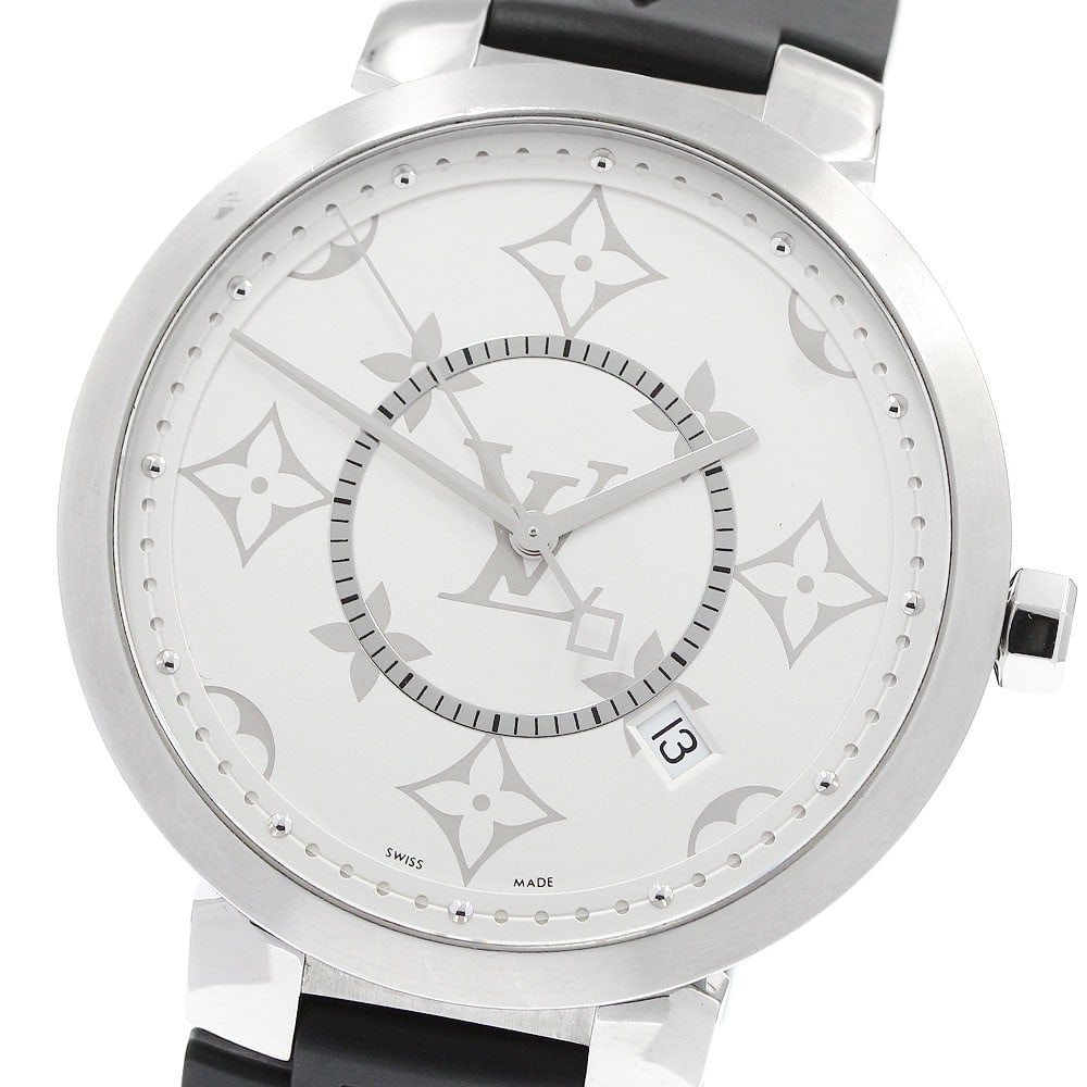 Louis Vuitton Tambour Slim Monogram QA120 Mens Quartz Wristwatch: Louis Vuitton Tambour Slim Monogram QA120 Mens Quartz Wristwatch Pre-owned Louis Vuitton men's wristwatch from the Tambour Slim Monogram line. It features a quartz movement, stainless steel case, rubb