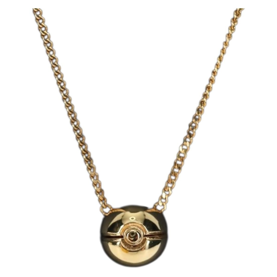 Fendi Frgmt Pokemon Pok Ball gold tone metal necklace with box: Fendi Frgmt Pokemon Pok Ball gold tone metal necklace with box This FENDI x FRGMT x POKEMON collaboration necklace features a Poke Ball motif crafted from gold tone metal. Designed for women, the neck