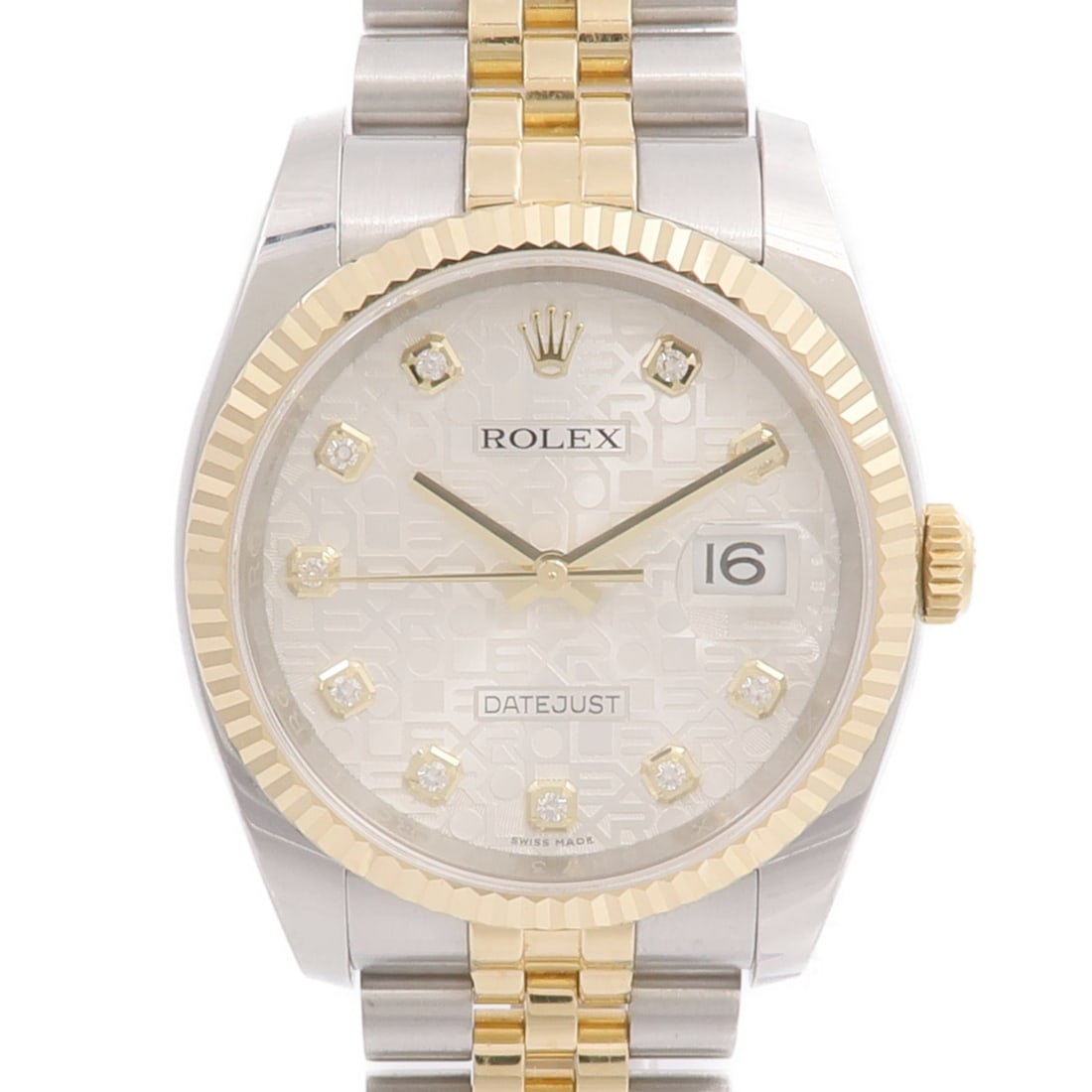 Rolex 116233G Datejust mens automatic watch in 18K yellow gold steel: Rolex 116233G Datejust mens automatic watch in 18K yellow gold steel Automatic men's wristwatch with a 36mm case diameter (without crown), silver computer dial, and date display. It is made with 18K y