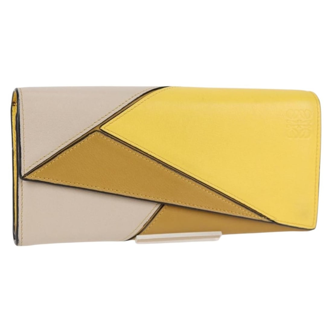LOEWE Puzzle Anagram Yellow Leather Long Wallet Auth 134883M: LOEWE Puzzle Anagram Yellow Leather Long Wallet Auth 134883M This LOEWE Puzzle Anagram Long Wallet is crafted from premium leather in a vibrant yellow hue, making it a stylish and functional accessory