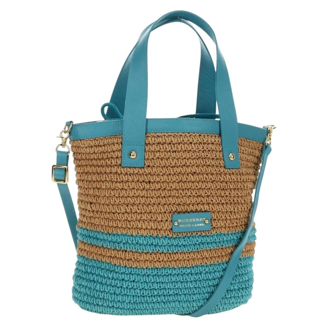 Burberry Blue Label 2way Hand Bag Blue Gold Shoulder Strap: Burberry Blue Label 2way Hand Bag Blue Gold Shoulder Strap This Burberry Blue Label handbag is a 2-way style in blue and gold, made in Japan. It is crafted from wood and comes with a shoulder strap. T
