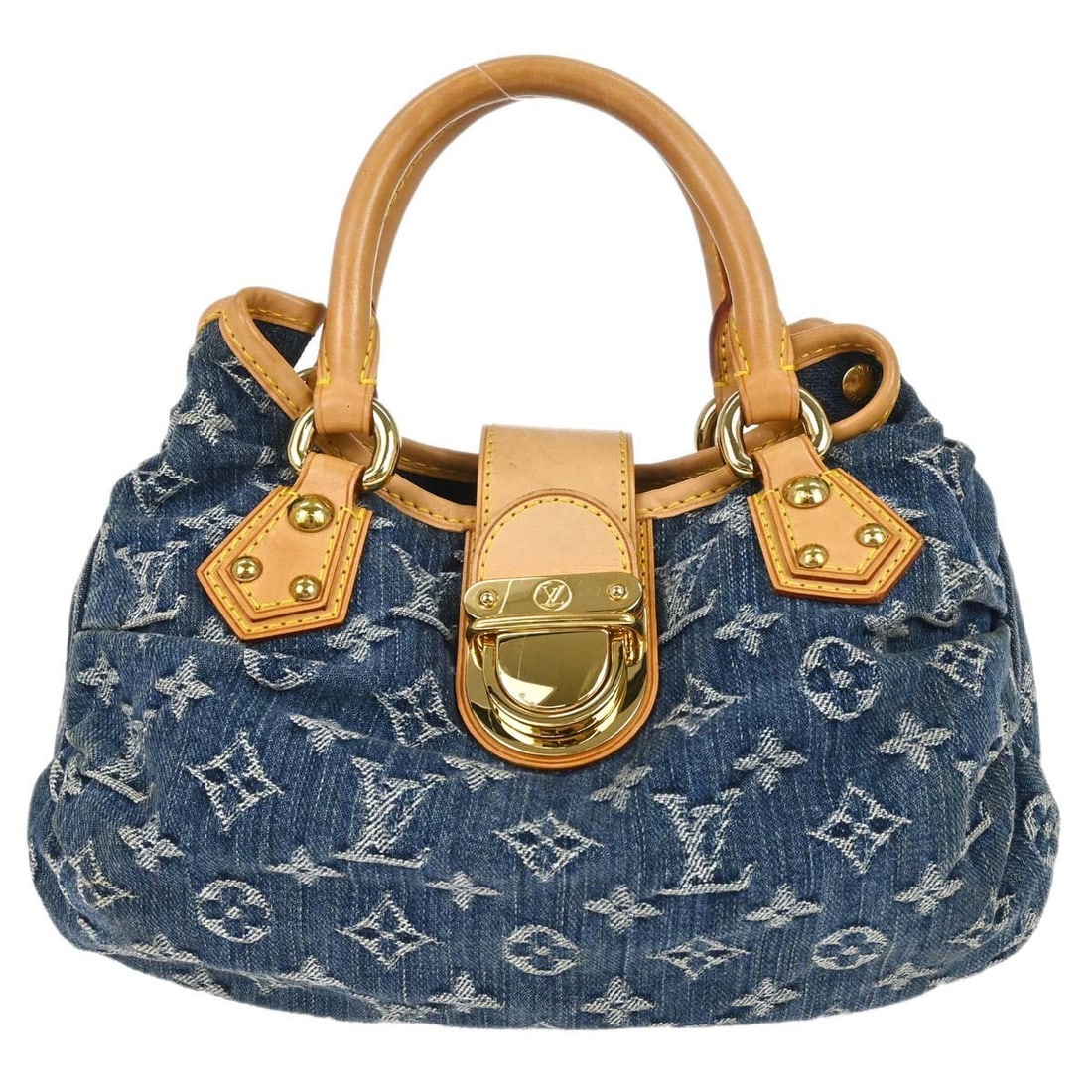 Louis Vuitton Pleaty M95020 Blue Monogram Denim Shoulder Bag: Louis Vuitton Pleaty M95020 Blue Monogram Denim Shoulder Bag Louis Vuitton Pleaty handbag in blue Monogram Denim Canvas with leather details. The bag is made in France and features one inside pocket. 