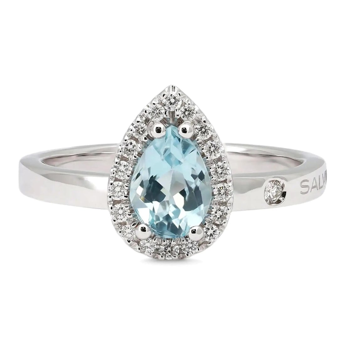 Sorrento Aquamarine Pear Diamond Cocktail Ring 18k White Gold by Salvini Size 6.25: Sorrento Aquamarine Pear Diamond Cocktail Ring 18k White Gold by Salvini Size 6.25 This Salvini Sorrento engagement ring is crafted in 18k white gold and features a pear-shaped natural aquamarine as t