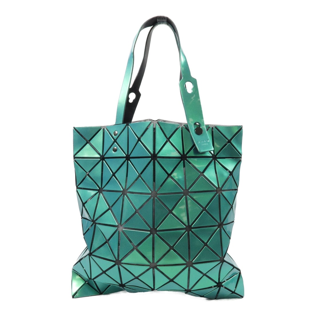 Green PVC Tote Bag BAO BAO ISSEY MIYAKE BB43-AG442: Green PVC Tote Bag BAO BAO ISSEY MIYAKE BB43-AG442 A BAO BAO ISSEY MIYAKE tote bag in green, made from PVC. It features an inside zip pocket and has handles measuring 43 cm. The item is in B condition