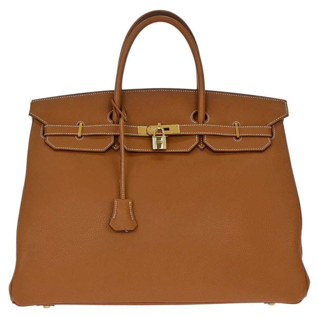 Hermes Birkin 40 Large Gold Taurillon Clemence Leather Handbag: Hermes Birkin 40 Large Gold Taurillon Clemence Leather Handbag Hermes Birkin 40 handbag in gold Taurillon Clemence leather with double handles and a flap turn-lock closure. This large handbag features