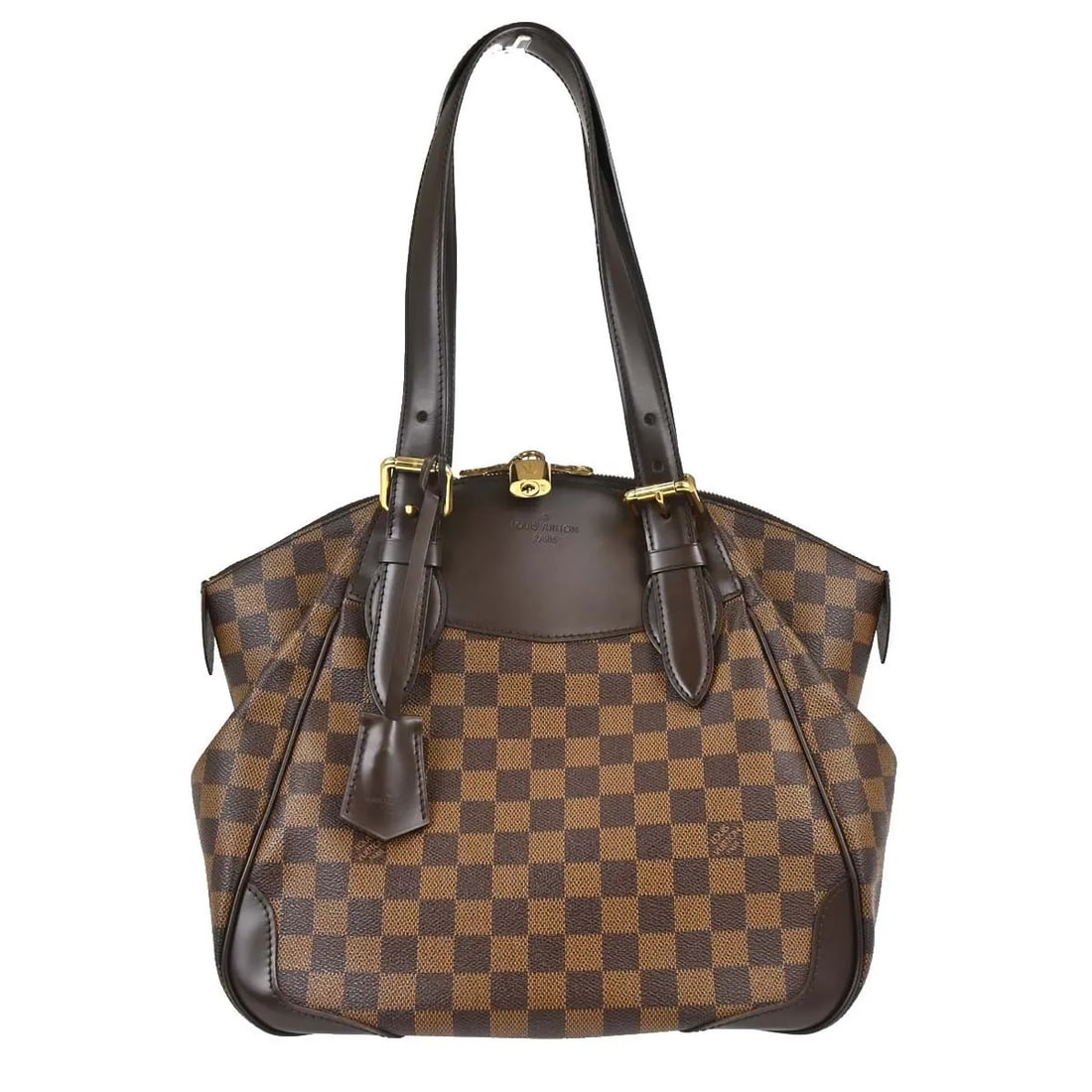 Louis Vuitton Verona brown canvas handbag: Louis Vuitton Verona brown canvas handbag Louis Vuitton Verona Damier handbag in brown canvas, made in France. The item is described as a female model and is in very good condition, with moderate corn