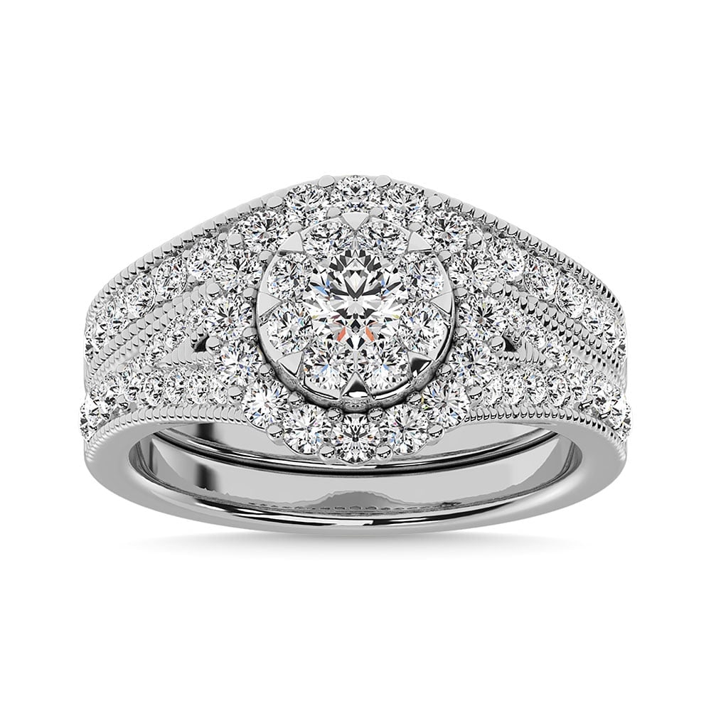 Diamond 1 1/2 Ct.Tw. Bridal Ring in 14K White Gold: Diamond 1 1/2 Ct.Tw. Bridal Ring in 14K White Gold 14k White Gold Stone Color: G-h Stone Clarity: Si2 Each ring is presented in standard size 6.5. Complimentary resizing is available between sizes 510