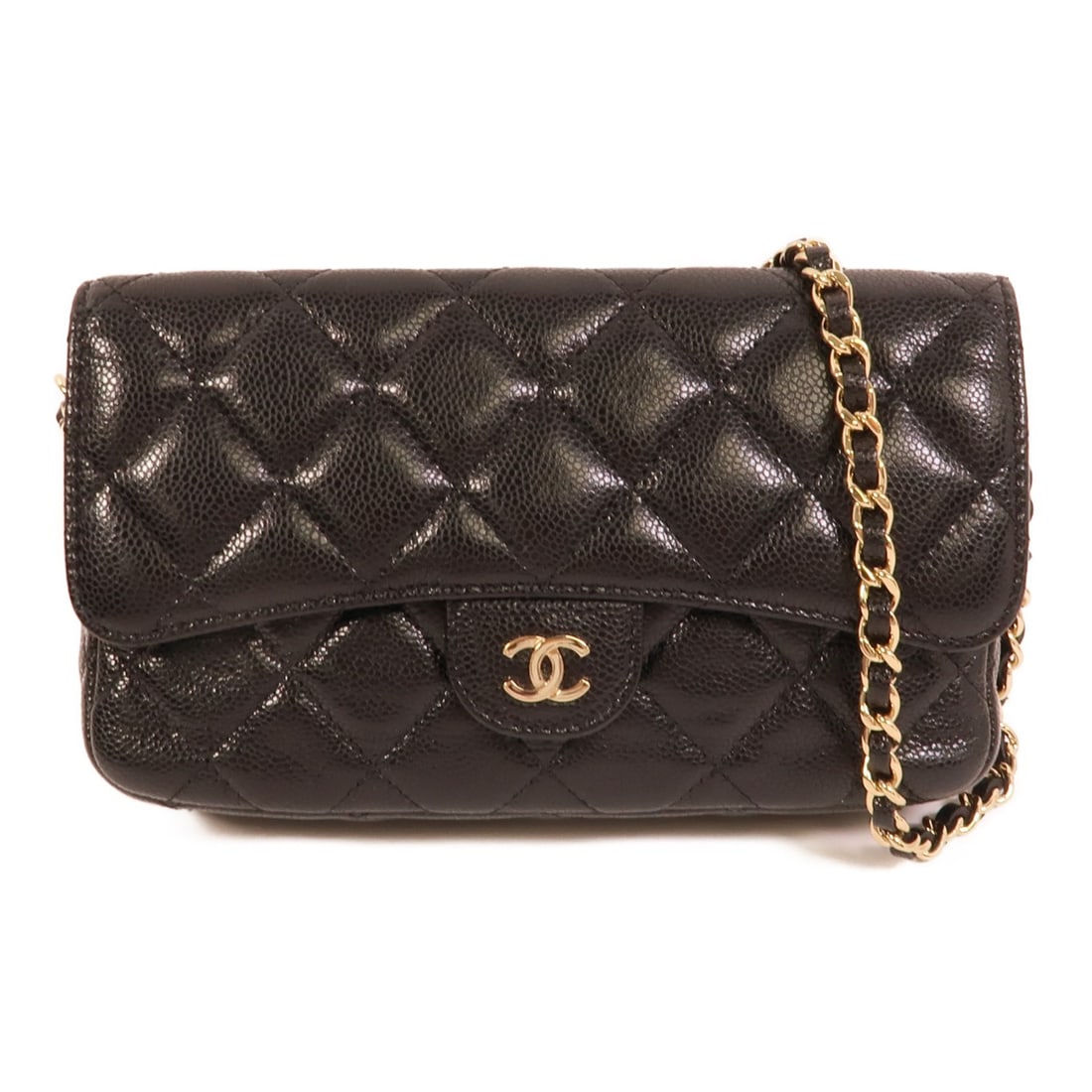CHANEL AP2096 CC Flap Phone Holder Shoulder Bag Black Calfskin: CHANEL AP2096 CC Flap Phone Holder Shoulder Bag Black Calfskin CHANEL CC GHW flap phone holder shoulder bag in black calfskin (cowhide) leather. This women's shoulder bag is made in France, with a bla