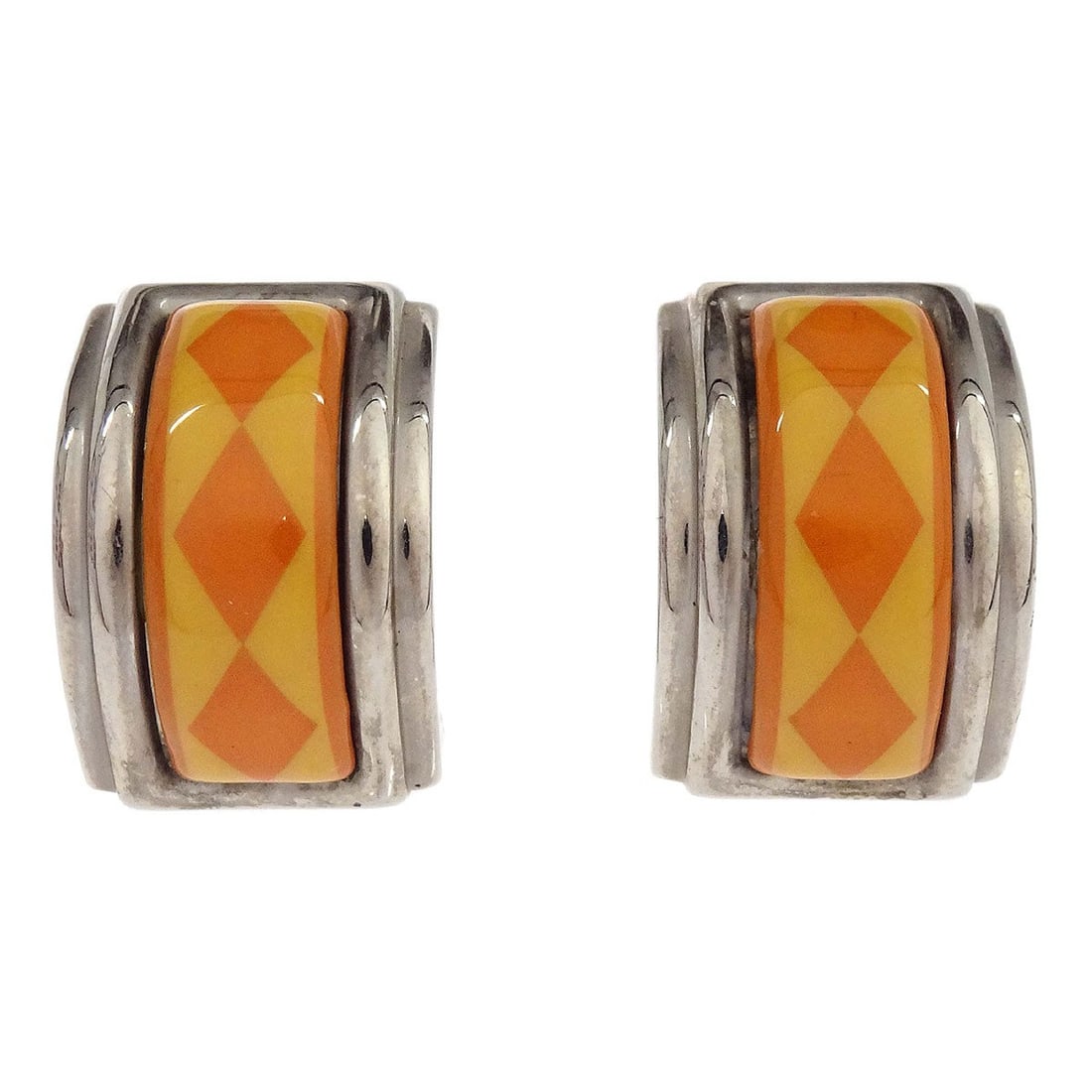 Hermes Cloisonne Clip On Button Earrings Silver Plated Orange (1 of 4)