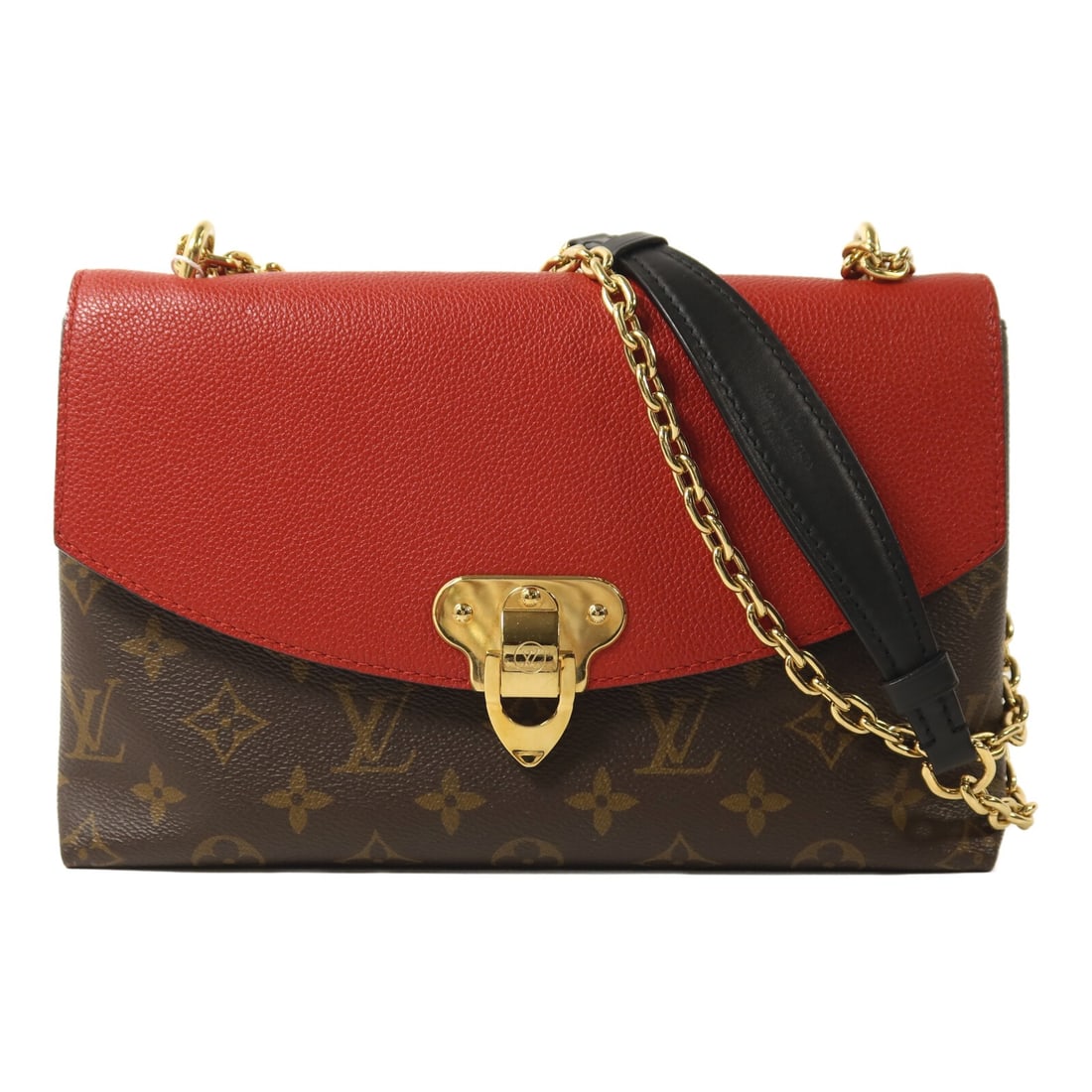 Louis Vuitton Saint Placide Monogram Shoulder Bag M43713 Brown Red: Louis Vuitton Saint Placide Monogram Shoulder Bag M43713 Brown Red Louis Vuitton Saint Placide Chain Shoulder Bag, model M43713, in Brown/Red. It is made from Monogram and PVC coated canvas, with a ch
