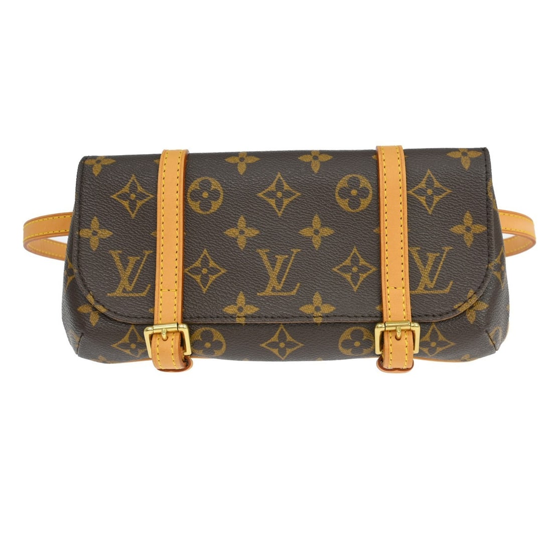 Louis Vuitton Marelle Monogram Canvas Belt Bag M51159: Louis Vuitton Marelle Monogram Canvas Belt Bag M51159 Vintage Louis Vuitton Pochette Marelle belt bag in brown Monogram canvas with leather trim and an adjustable beige belt strap. This women's bag fe