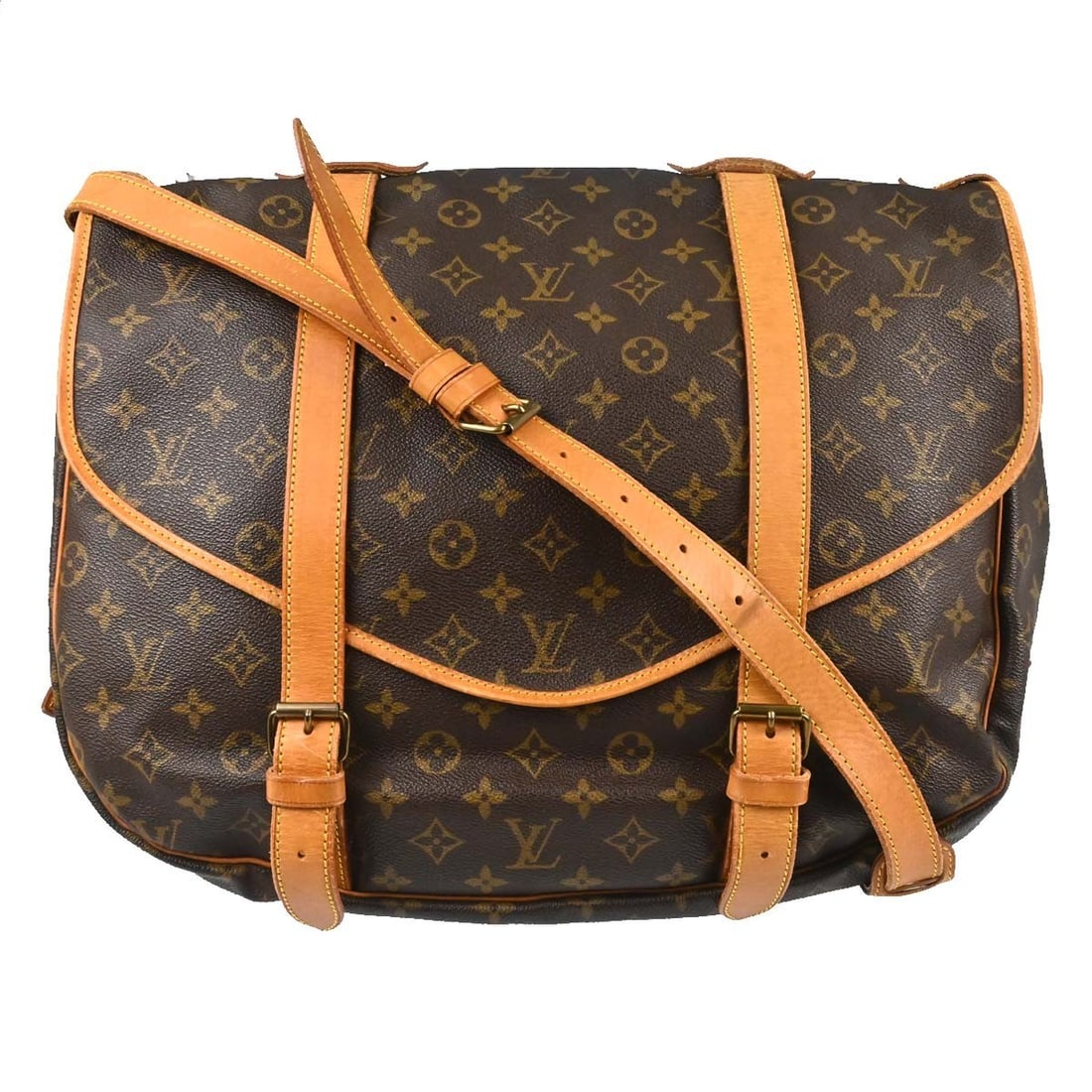 Louis Vuitton Saumur 43 Monogram Canvas Crossbody Messenger M42252: Louis Vuitton Saumur 43 Monogram Canvas Crossbody Messenger M42252 Vintage Louis Vuitton Saumur messenger bag in brown Monogram canvas with leather trim and a crossbody strap. This unisex bag features