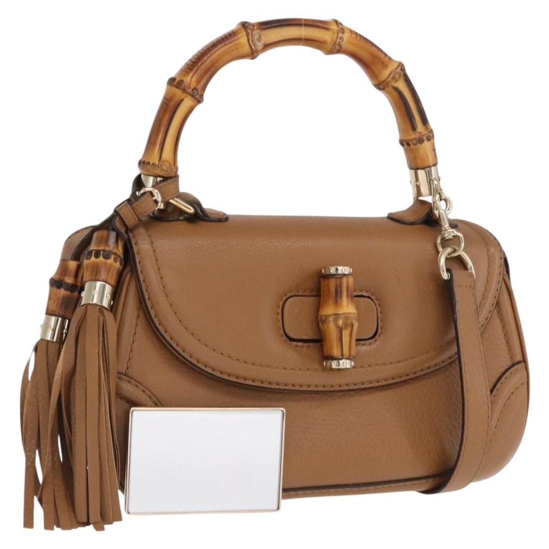 Brown Leather Gucci New Bamboo 254884 Tote with Shoulder Strap and Dust Bag: Brown Leather Gucci New Bamboo 254884 Tote with Shoulder Strap and Dust Bag This is a Gucci Bamboo Tote Bag crafted from brown and gold leather. The bag features both top handles and a detachable shou