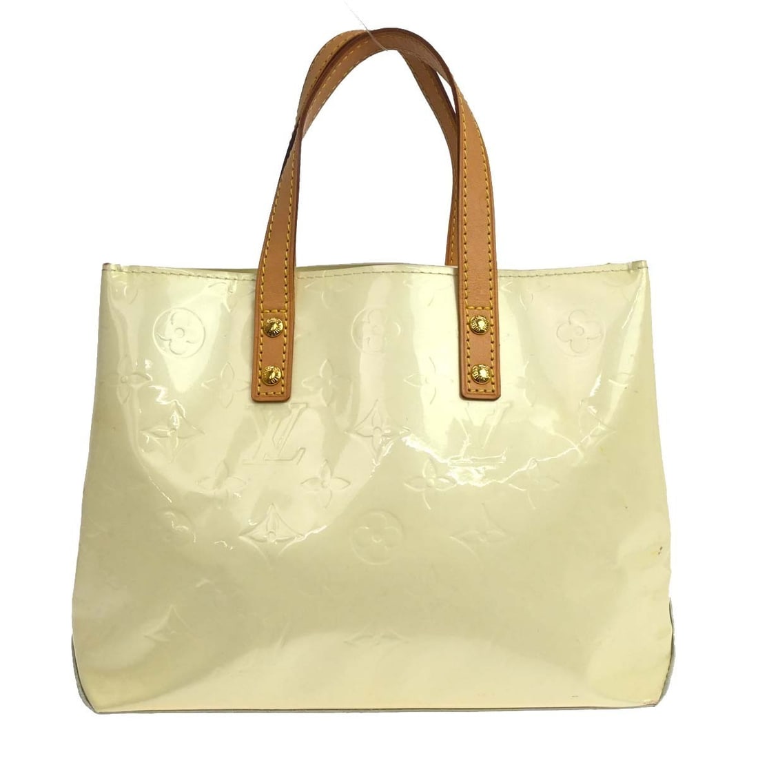 Louis Vuitton Reade PM Vernis Patent Leather Handbag Perle M91336: Louis Vuitton Reade PM Vernis Patent Leather Handbag Perle M91336 Louis Vuitton Vernis Reade PM hand bag in Perle, made in France. This vintage medium bag features the Monogram Vernis line, double han