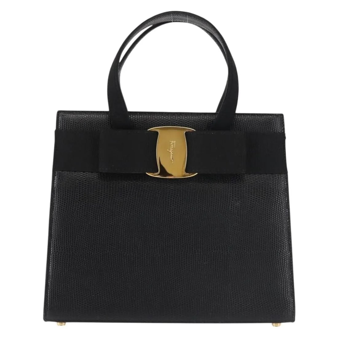 Convertible Vara Bow Tote by Salvatore Ferragamo Black Leather Handbag (1 of 18)