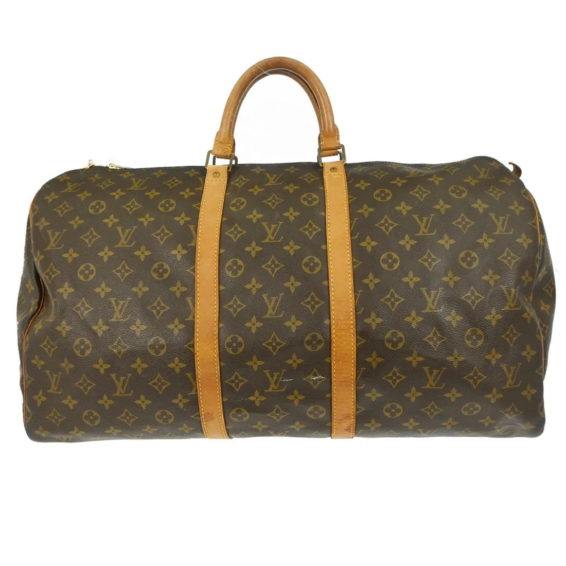 Louis Vuitton Keepall Brown Canvas Travel Bag: Louis Vuitton Keepall Brown Canvas Travel Bag Louis Vuitton Keepall in brown monogram canvas. This unisex travel bag is made in France and is presented in fair condition with visible wear. Noted condi